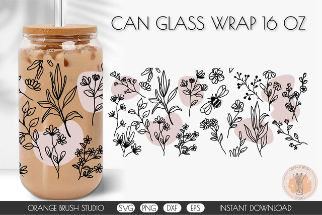 Summer Wildflowers SVG Can Glass Wrap 16 Oz Libbey Can Glass SVG OrangeBrushStudio 