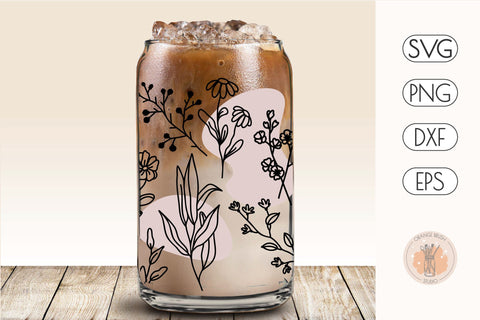 Summer Wildflowers SVG Can Glass Wrap 16 Oz Libbey Can Glass SVG OrangeBrushStudio 