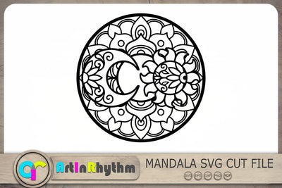 Sun and Crescent Moon Mandala Svg, Sun Svg, Moon Svg, Mandala Svg, Crescent Moon Svg, Zentangle Svg SVG Artinrhythm shop 
