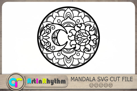 Sun and Crescent Moon Mandala Svg, Sun Svg, Moon Svg, Mandala Svg, Crescent Moon Svg, Zentangle Svg SVG Artinrhythm shop 