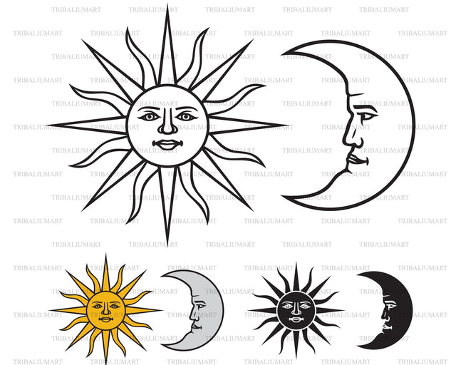 Sun and crescent moon SVG TribaliumArtSF 