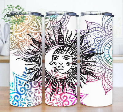 Sun and Moon 20oz Design Png, Sun and Moon Mandala Tumbler Design, Rainbow Mandala Tumbler Wrap, Mandala Sublimation Design, Instant Download Sublimation AdriOP 