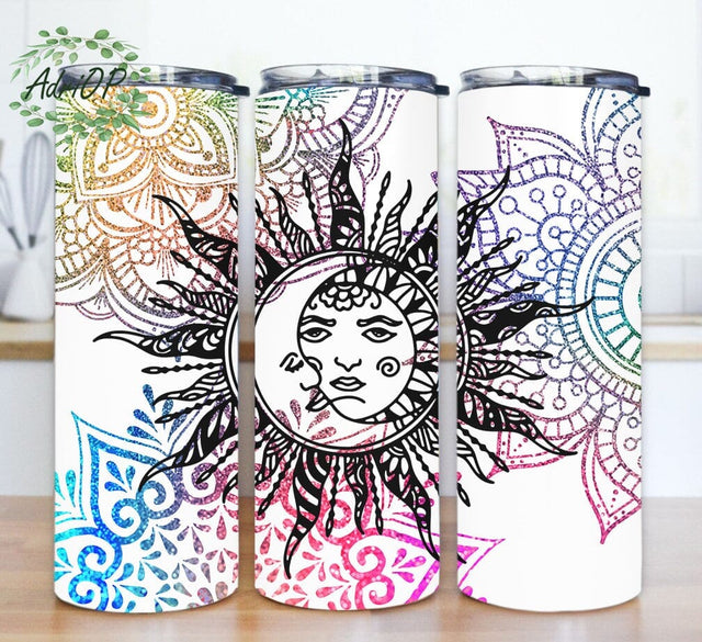 Sun and Moon 20oz Design Png, Sun and Moon Mandala Tumbler Design, Rainbow Mandala Tumbler Wrap, Mandala Sublimation Design, Instant Download Sublimation AdriOP 