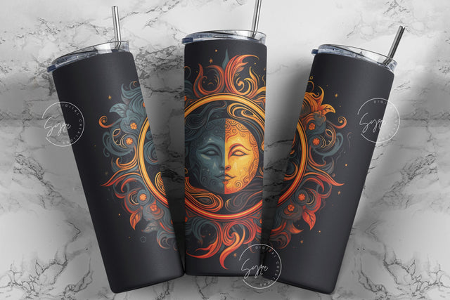 Sun and Moon Boho Celestial 20oz Skinny Tumbler Sublimation Designs, Moon Tumbler, Zodiac, Witch Vibes, Halloween Tumbler Wrap, PNG Digital Sublimation Syre Digital Creations 