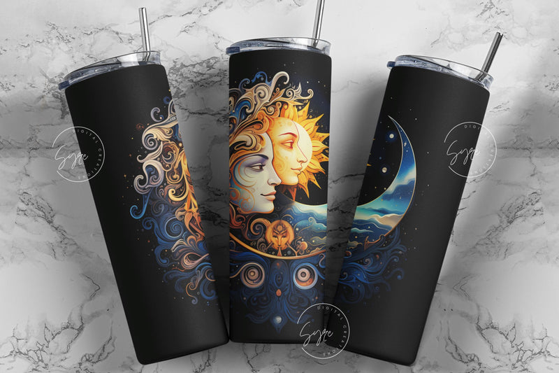 Sun and Moon Boho Celestial 20oz Skinny Tumbler Sublimation Designs, Moon Tumbler, Zodiac, Witch Vibes, Halloween Tumbler Wrap, PNG Digital Sublimation Syre Digital Creations 