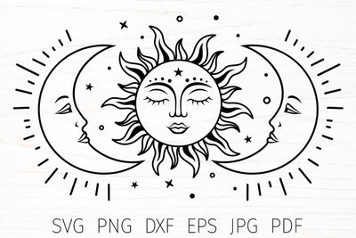 Sun and moon, celestial svg, crescent moon svg cut file SVG Digital Rainbow Shop 