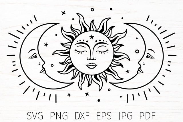 Sun and moon, celestial svg, crescent moon svg cut file SVG Digital Rainbow Shop 