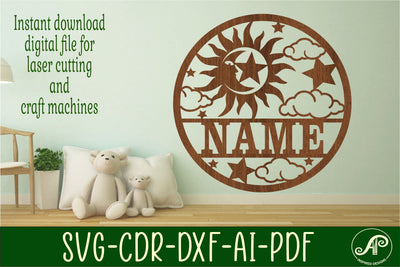 Sun and moon name sign svg laser cut template SVG APInspireddesigns 
