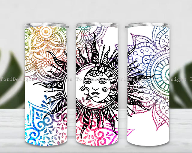 Sun and Moon Rainbow Mandala 20oz Skinny Tumbler Sublimation Design Sublimation ToriDesigns 