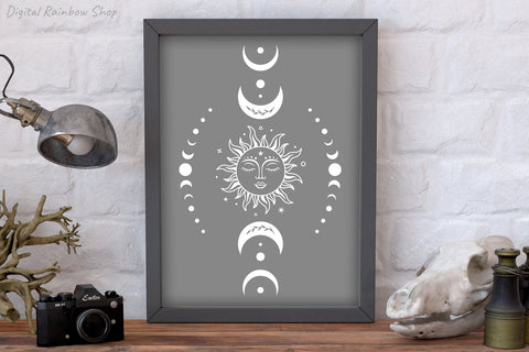 Sun and moon, sun svg cut file, boho svg, celestial svg SVG Digital Rainbow Shop 