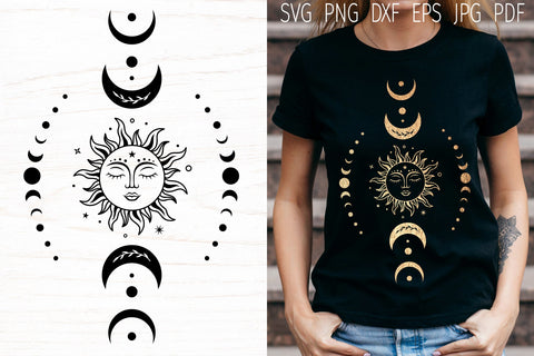 Sun and moon, sun svg cut file, boho svg, celestial svg SVG Digital Rainbow Shop 