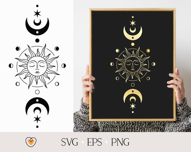 Sun and moon svg #3 with moon phase, Celestial svg, Witchy svg, png files SVG Pretty Meerkat 