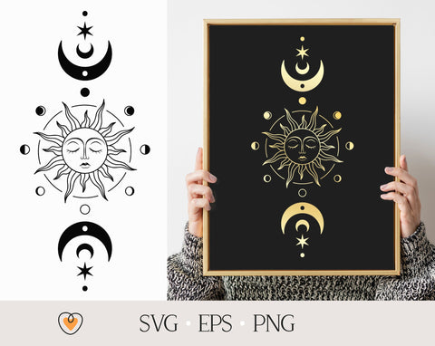 Sun and moon svg #3 with moon phase, Celestial svg, Witchy svg, png files SVG Pretty Meerkat 