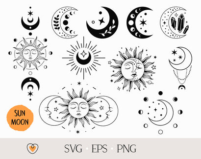 Sun and moon svg Bundle, Celestial svg, Witchy svg, png files SVG Pretty Meerkat 