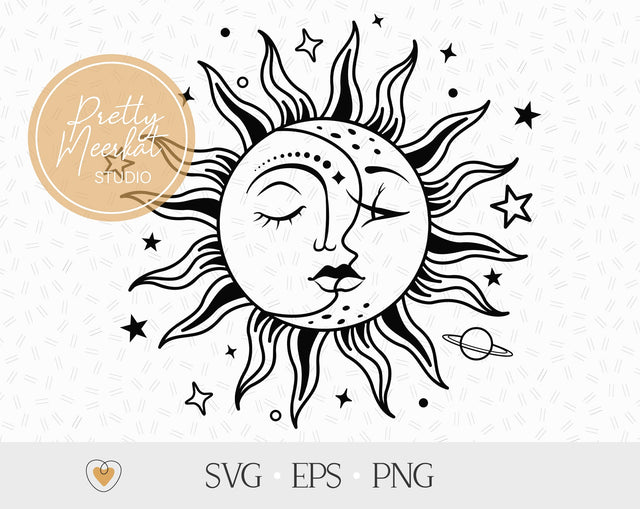 Sun and moon svg, Celestial svg, Witchy svg SVG Pretty Meerkat 