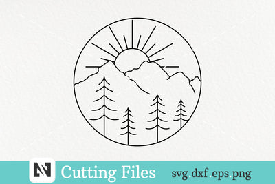 Sun and Mountains Svg, Sun Svg, Sun Line Art, Line Art SVG Pinoyart Kreatib 
