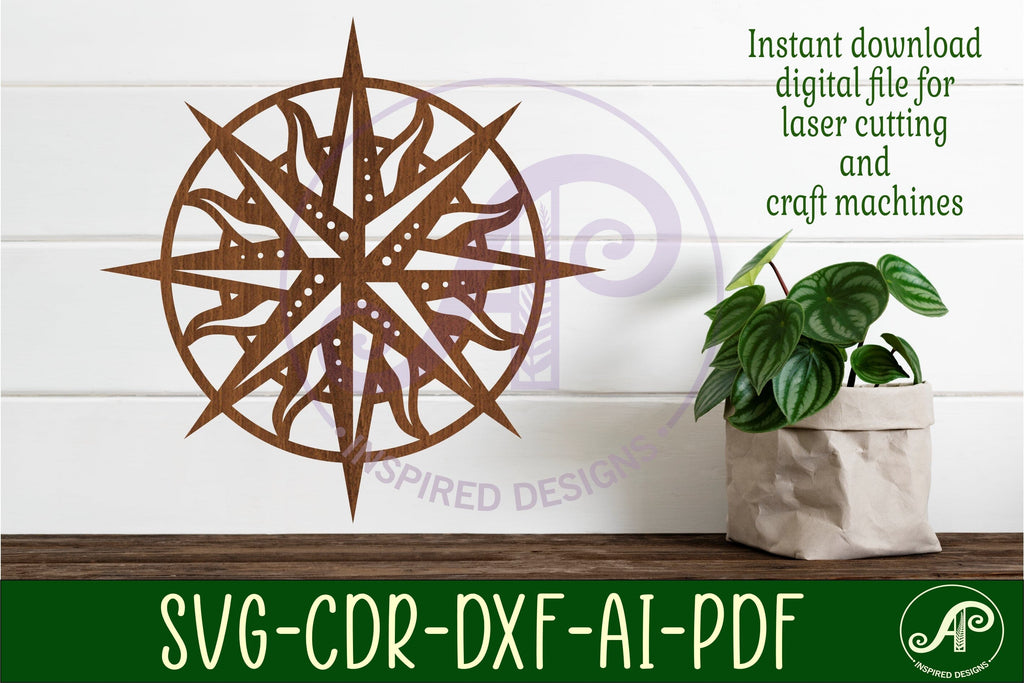 Sun Compass wall art sign, SVG file. vector - So Fontsy