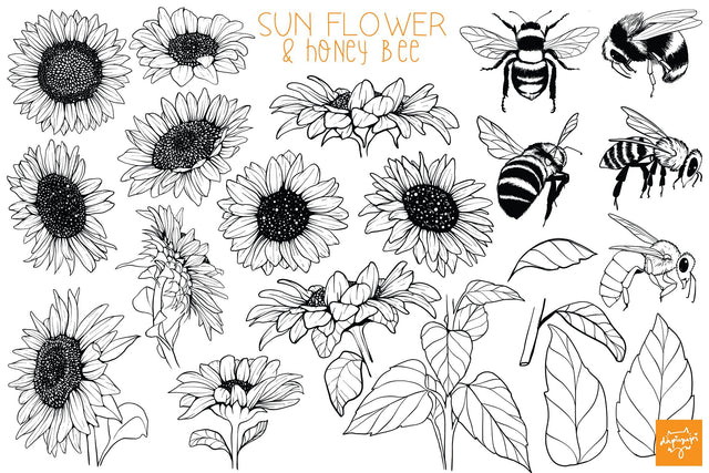 Sun Flower and Honey Bee Clipart Bundle SVG dapiyupi store 