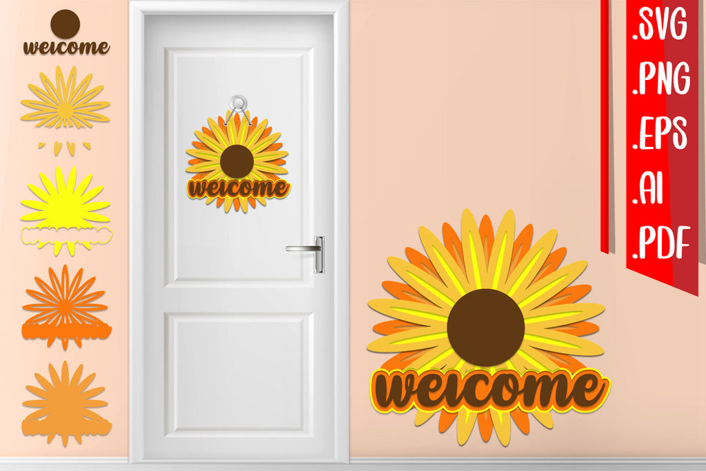 Sun Flower Layered Door Sign - svg eps ai png pdf - So Fontsy