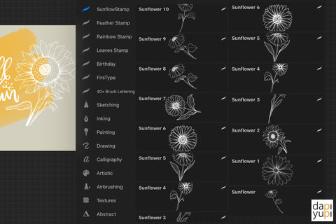 Sun Flower Procreate Brush Stamp SVG dapiyupi store 