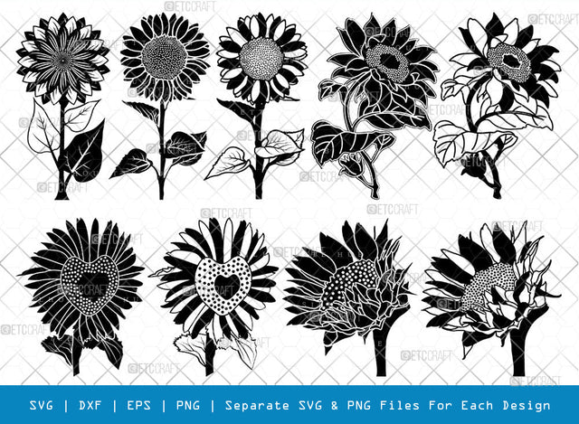Sun Flower SVG Cut Files | Sun Flower Silhouette | Sunflower Svg | Floral Svg | Summer Flower Svg | Sun Flower Svg | Sun Flower Bundle SVG ETC Craft 