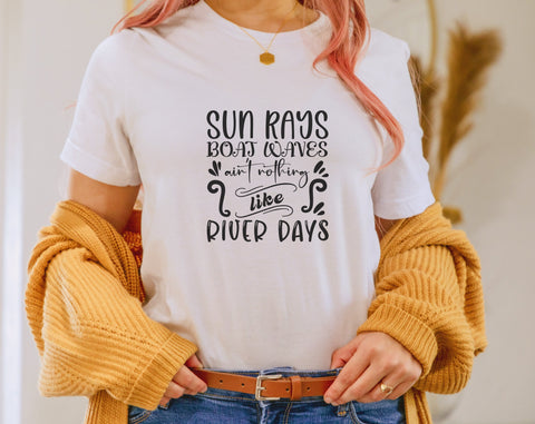 Sun Rays Boat Waves Ain't Nothing Like River Days SVG, River Quote SVG, River Shirt SVG SVG HappyDesignStudio 