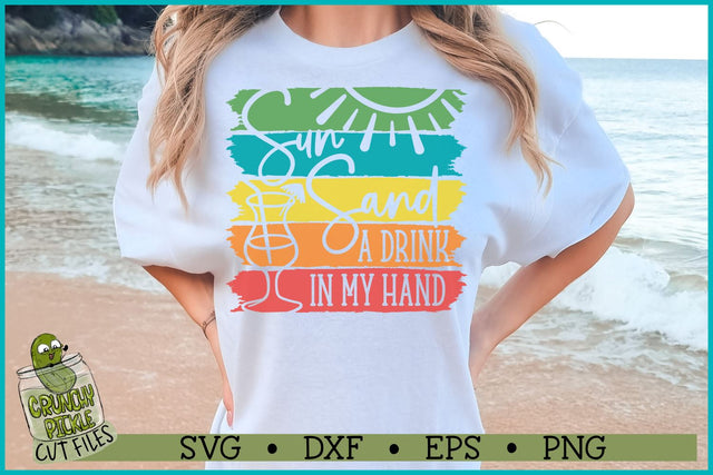 Sun Sand Drink in my Hand Distressed Strips SVG File SVG Crunchy Pickle 