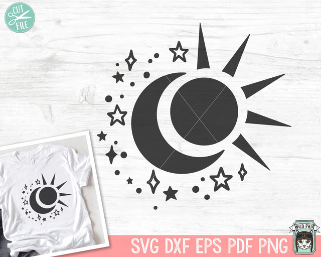 Sun SVG Cut File, Moon SVG Cut File, Mystical SVG, Sun Clipart, Sun png, Crescent Moon svg, Moon png, Sun Vector, Moon Clipart, Moon Vector SVG Wild Pilot 