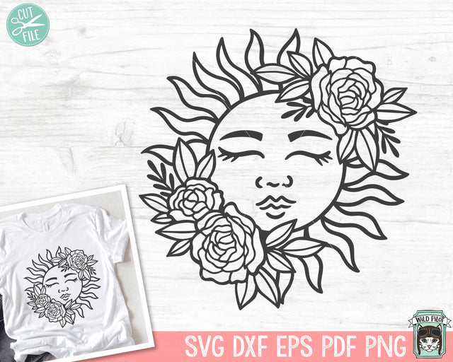 Sun SVG, Summer SVG, Beach svg, Sunshine svg, Sun png, Floral Sun SVG, Sun Flowers svg, Sun Face with Flowers svg, Floral Sun Face svg file SVG Wild Pilot 