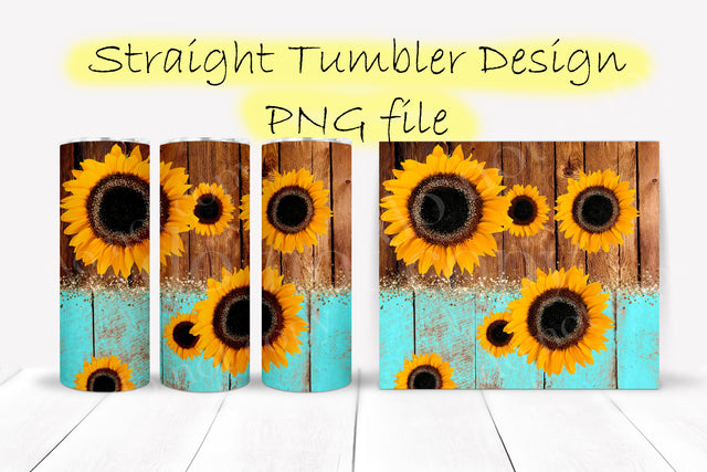 Sunflower 20 Oz Straight Skinny Tumbler Wrap,Rustic Wooden Tumbler Wrap,Rustic Tumbler Design,Turquoise Wood Western Stroke Tumbler Design Sketch DESIGN ArtStudio 