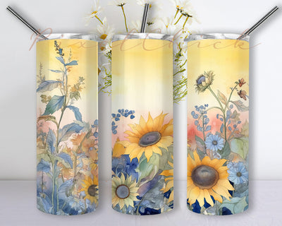 Sunflower 20oz Skinny Tumbler Png, Pick Yourself First Tumbler, Self Love Care Tumbler, Vintage Sunflowers Tumbler, Seamless Pattern Sunflower Png Sublimation PixelChick 