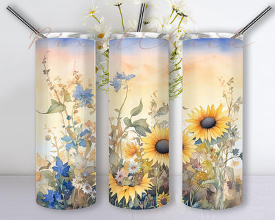 Sunflower 20oz Skinny Tumbler Png, Pick Yourself First Tumbler, Self Love Care Tumbler, Vintage Sunflowers Tumbler, Seamless Pattern Sunflower Png Sublimation PixelChick 
