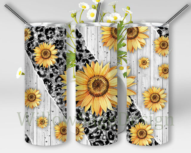Sunflower 20oz Tumbler Template, Leopard Glitter Tumbler Design, Rustic Wood Tumbler Wrap, Sunflower Sublimation Design, Digital Download Sublimation WillowSageDesign 