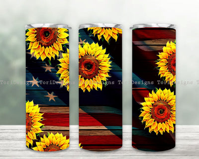Sunflower 4th of July Png Print Wrap, American Flag png Tumbler, Patriotic Sunflower Pattern Wrap, American Sunflower Tumbler Sublimation ToriDesigns 
