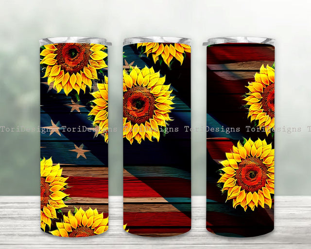 Sunflower 4th of July Png Print Wrap, American Flag png Tumbler, Patriotic Sunflower Pattern Wrap, American Sunflower Tumbler Sublimation ToriDesigns 