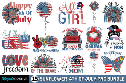 Sunflower 4th Of July Sublimation Bundle Sublimation Regulrcrative 