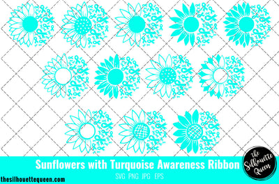 Sunflower Addiction Recovery Turquoise Ribbon SVG,Addiction Awareness Svg, Cricut files, Svg cut file to use Cricut SVG Loveleen Kaur 