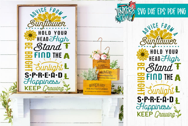 Sunflower Advice Wood Sign SVG DXF SVG Tinker & Teal 