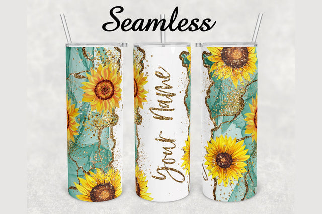 Sunflower Alcohol Ink Agate Tumbler sublimation design 20 oz skinny tumbler wrap Sublimation BambinaCreations 