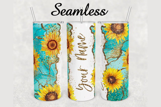 Sunflower Alcohol Ink Glitter Agate Tumbler sublimation design 20 oz skinny tumbler wrap Sublimation BambinaCreations 