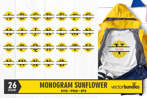 Sunflower alphabet monogram split svg SVG vectorbundles 