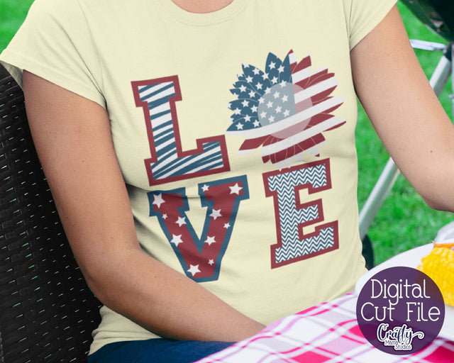 Sunflower - American Flag - 4th of July - Love SVG Crafty Mama Studios 