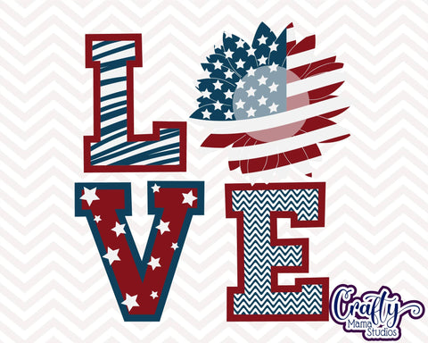 Sunflower - American Flag - 4th of July - Love SVG Crafty Mama Studios 