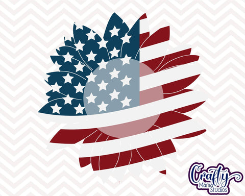 Sunflower - American Flag - 4th of July Summer Svg SVG Crafty Mama Studios 