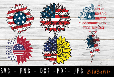 Sunflower American Flag Bundle SVG, Sunflower svg, American Flag svg, Sunflower png, 4th July svg, svg files for cricut SVG SilaBerlin 