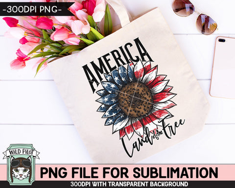 Sunflower American Flag SUBLIMATION designs png, Sunflower Sublimation, July 4th Sublimation, Fourth of July, America, Land of the Free png Sublimation Wild Pilot 