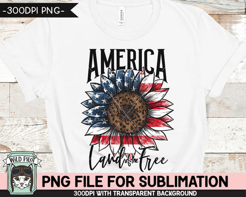 Sunflower American Flag SUBLIMATION designs png, Sunflower Sublimation, July 4th Sublimation, Fourth of July, America, Land of the Free png Sublimation Wild Pilot 