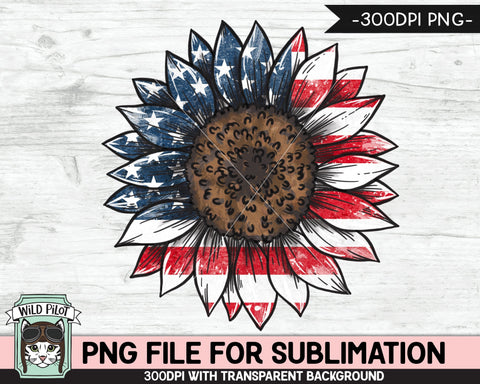 Sunflower American Flag SUBLIMATION designs png, Sunflower Sublimation, July 4th Sublimation, Fourth of July, America, USA, Red White Blue Sublimation Wild Pilot 