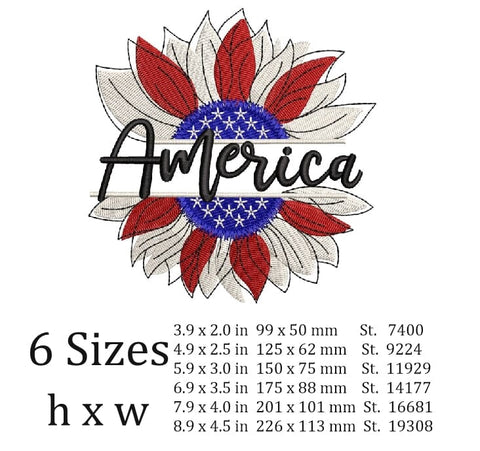 Sunflower and American flag. Embroidery/Applique DESIGNS ArtEMByNatalia 