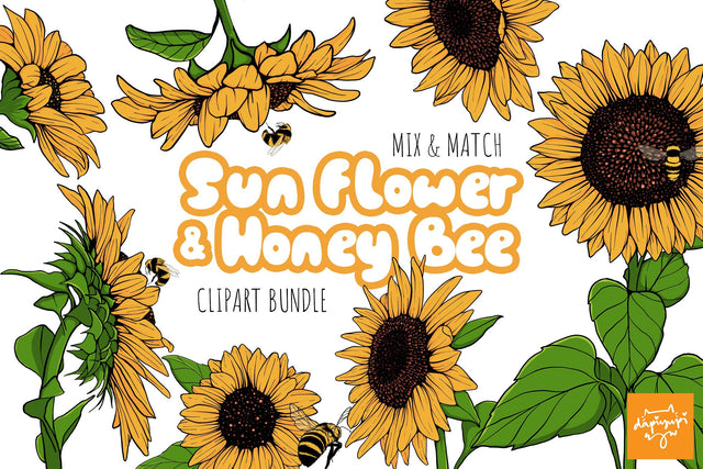 Sunflower and Bee Clipart Bundle Sublimation dapiyupi store 